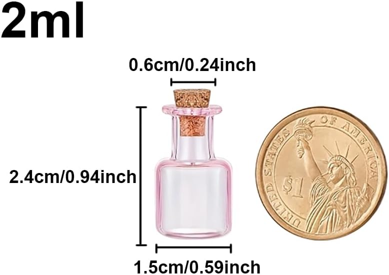 2ml Very Mini Rectangle Glass Color Bottles With Cork Colored Glass Bottles with Cork Stoppers Mix