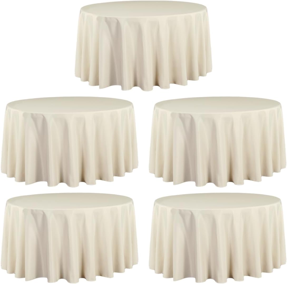 LTC LINENS 5 Pack 120 Inch Round Tablecloth Beige - Bulk for 60 Inch Round Table Floor Length