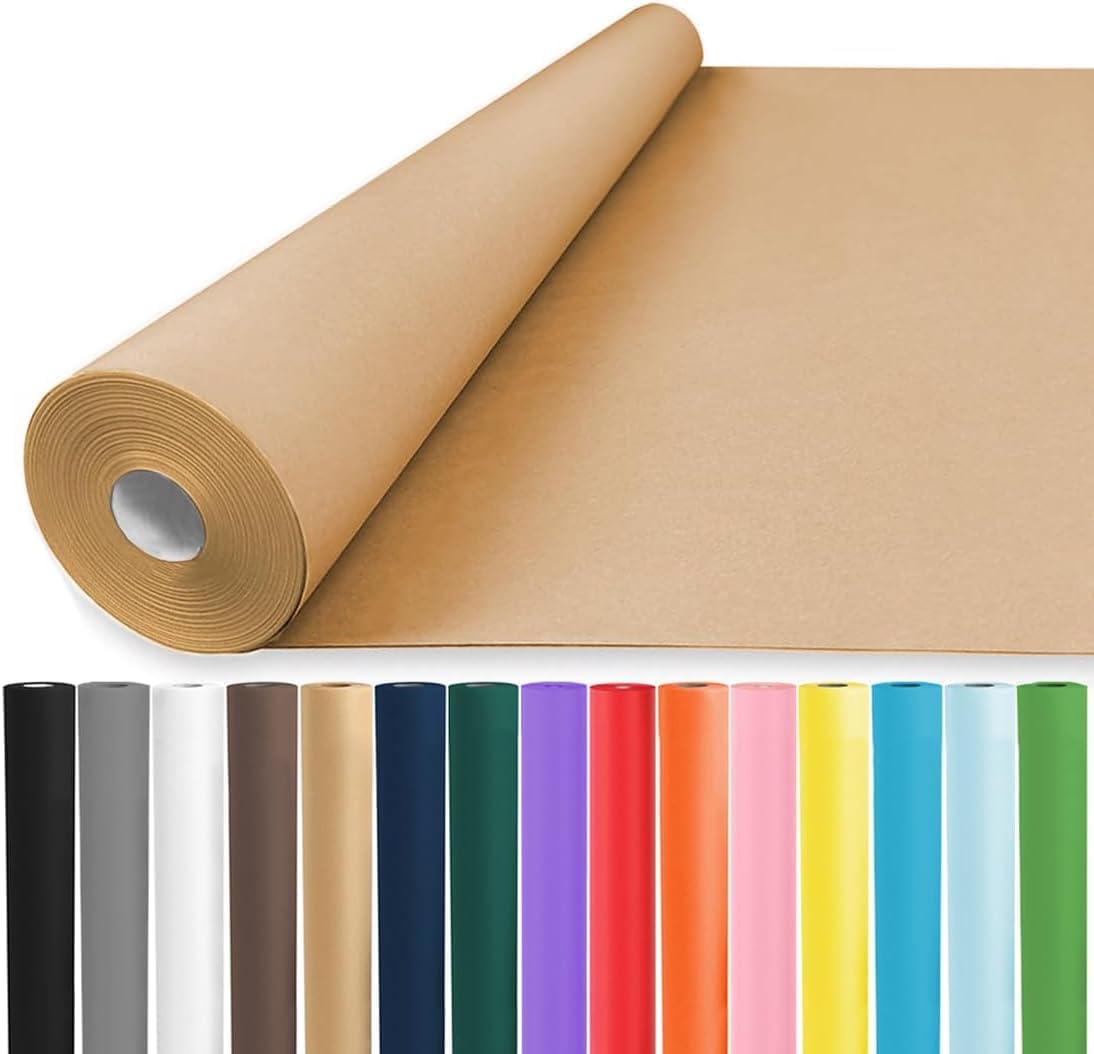 Vanhench 17.5" x 3600" (300') Brown Kraft Paper Roll, Color Art Kraft Craft Paper for Bouquet