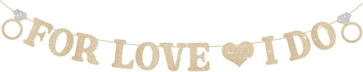 Wedding Decorations for Reception, Pre-Strung Bridal Shower Banner, Glitter For Love I Do