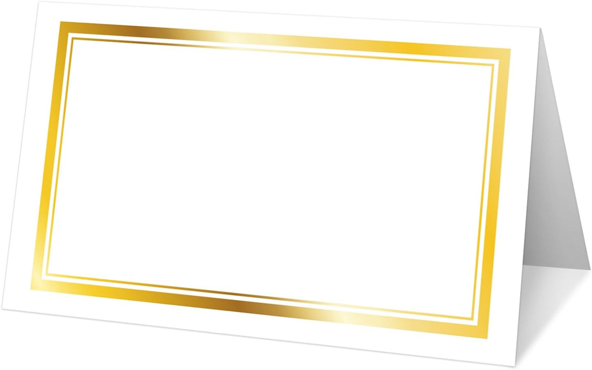 25 Premium Place Cards for Table Seating, Wedding Name Place Card with Gold Foil Border, Tent Cards