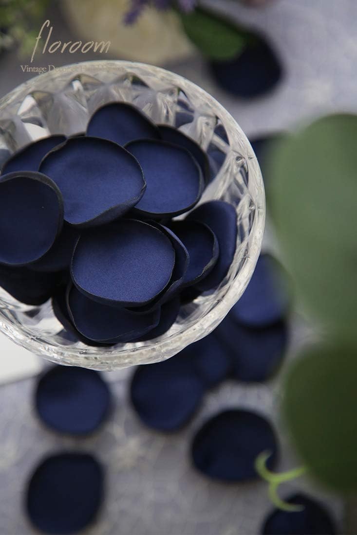 Floroom 300pcs Rose Petals Navy Blue Faux Silk Flower Petals for Wedding Flower Girl Basket Aisle