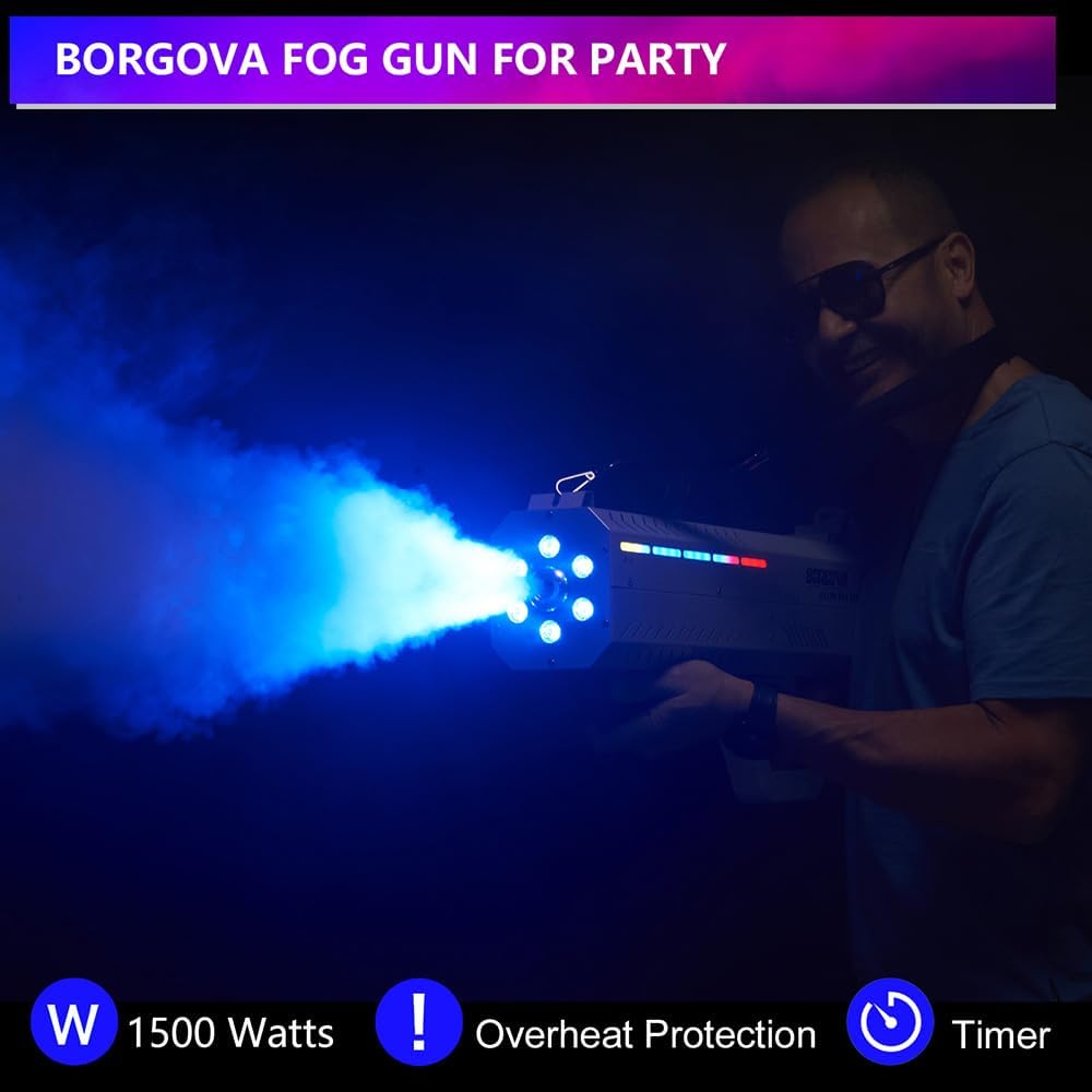 Smoke Gun for Party, 1500W Handheld Fog Machine Cannon with Color - Changing Lights, Perfect for