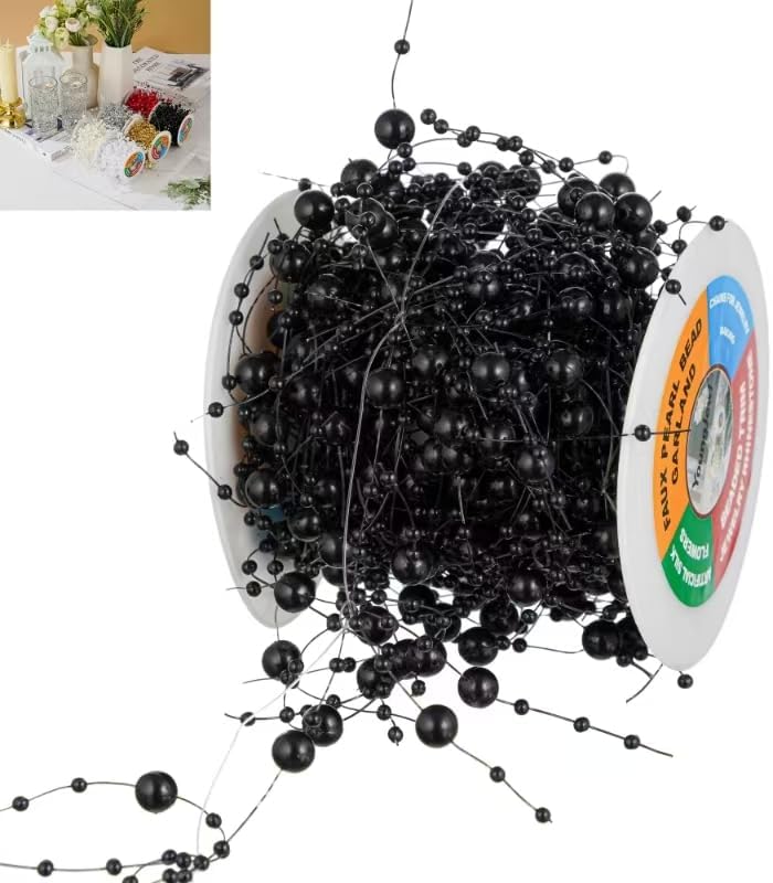 13Feet Pearl String Spool Roll for Floating Candles Faux Pearls Strands Garland for Vase Filler