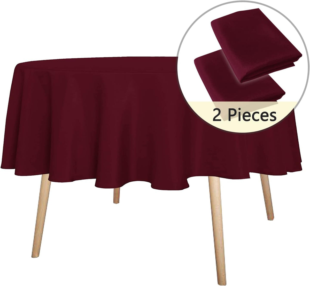 sancua 2 Pack Round Tablecloth 70 Inch Burgundy, Stain and Wrinkle Resistant Table Cloth - Washable