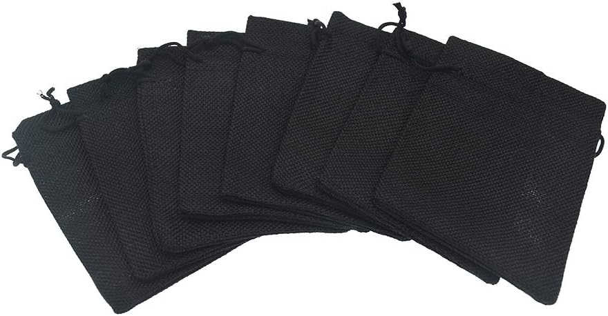 20pcs Burlap Drawstring Gift Bags, 3.9 x 5.5 Black Linen Pouches Candy Jewelry Party Halloween