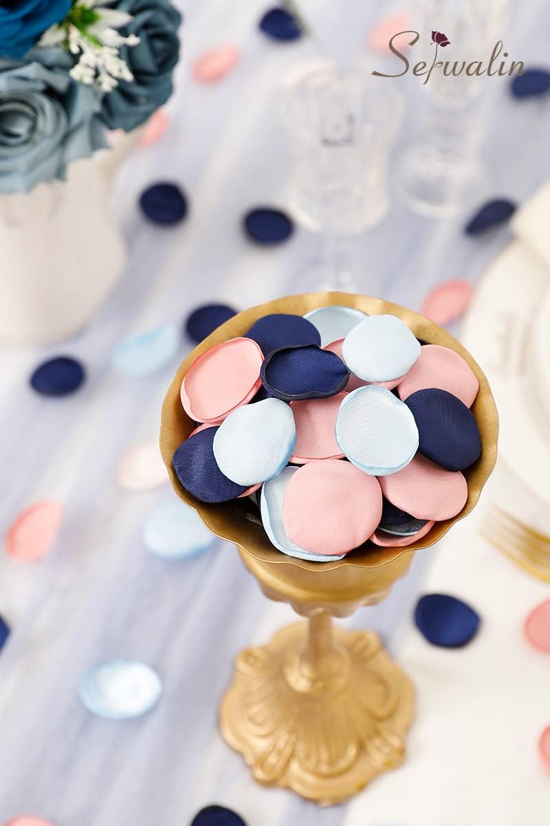 Serwalin 300pcs Silk Rose Petals Flower Petals for Weddings Pink Navy Blue Rose Petals Artificial