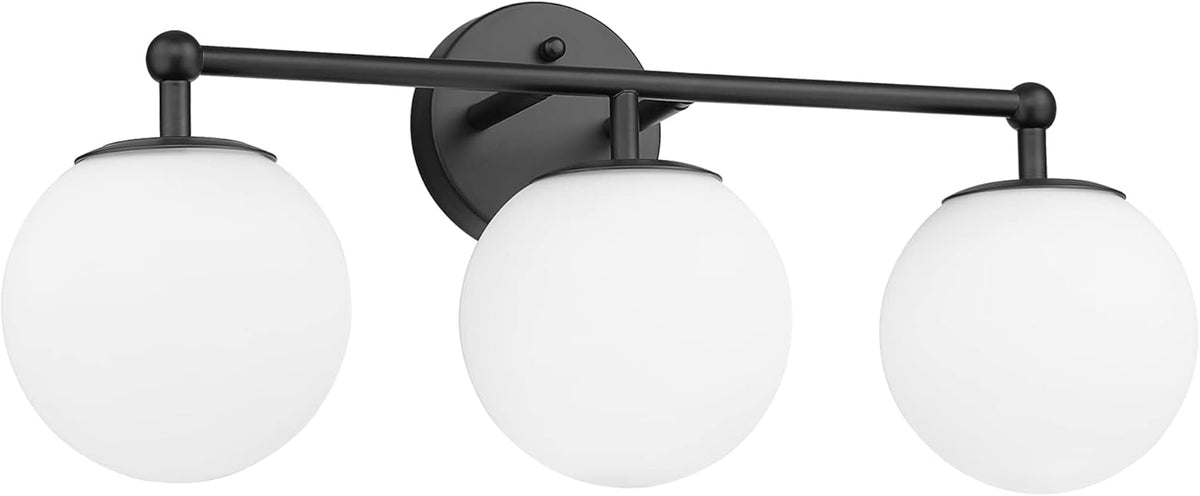 Black Vanity Lights for Bathroom, Farmhouse Bathroom Light Fixtures 3-Light Over Mirror with Milky