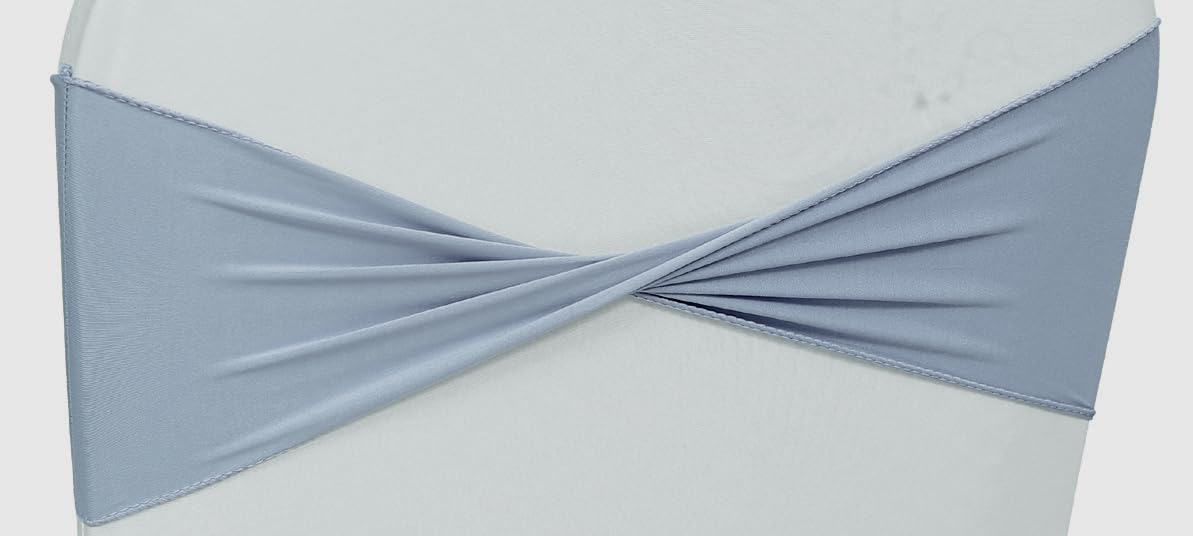 VDS Pack of 75 PCS | Dusty Blue | Spandex Chair Sashes Bows Without Buckle | Stretch Elastic