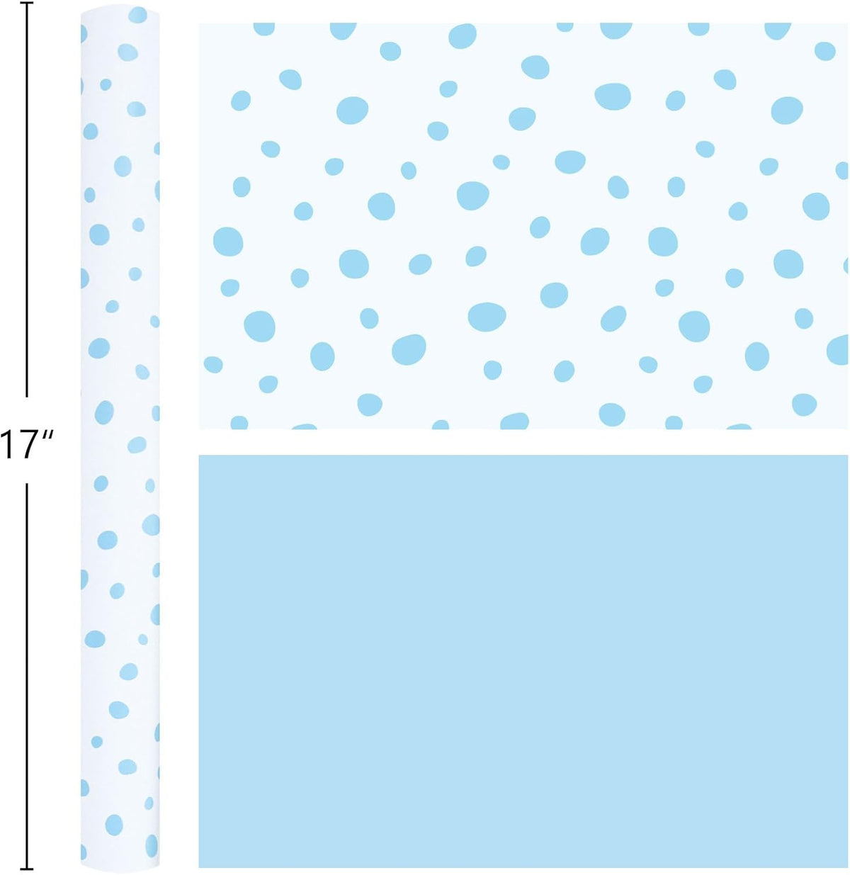 Burymento Blue Lrregular Wave Point Wrapping Paper, Reversible Gold Gift Wrap for Birthday