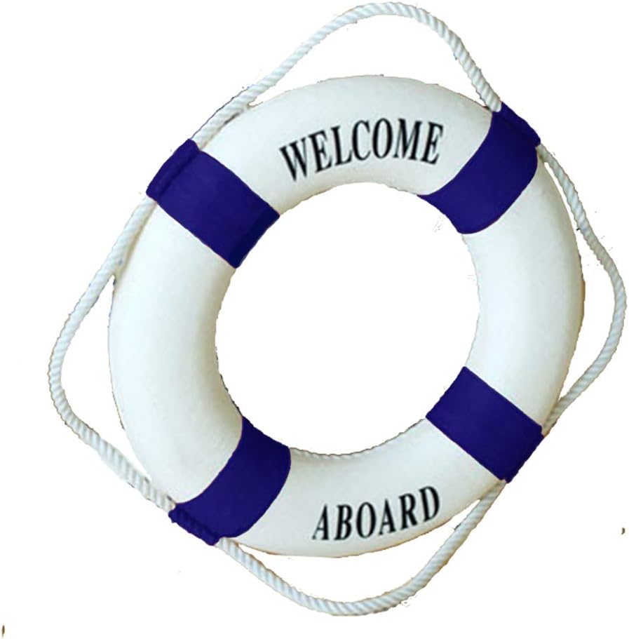 MorroMorn Lifebuoy Wall Hanging Decor - Welcome Aboard Mediterranean Style Home Decoration (Navy