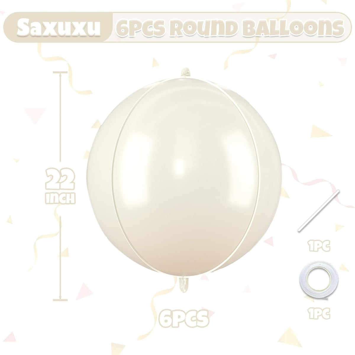 Beige Giant Foil Balloons, 6Pcs Large Metallic Cream Round Balloons, 22 Inch Big Round Foil Balloon