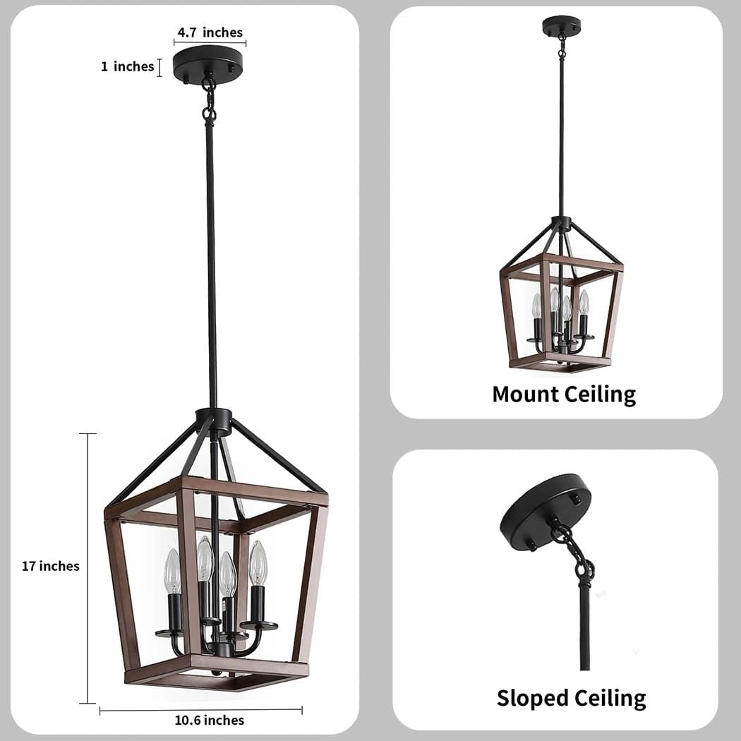 Farmhouse orb Metal Chandelier，4-Light Vintage Handmade Rustic Wood Pendant Hanging Light Fixture