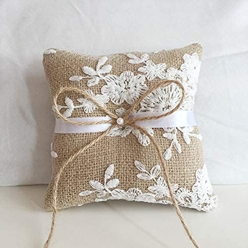 Ring Bearer Pillows Lace Bow Flower for Fall Wedding Ceremony with Vintage Rustic Lace Bow Pearl