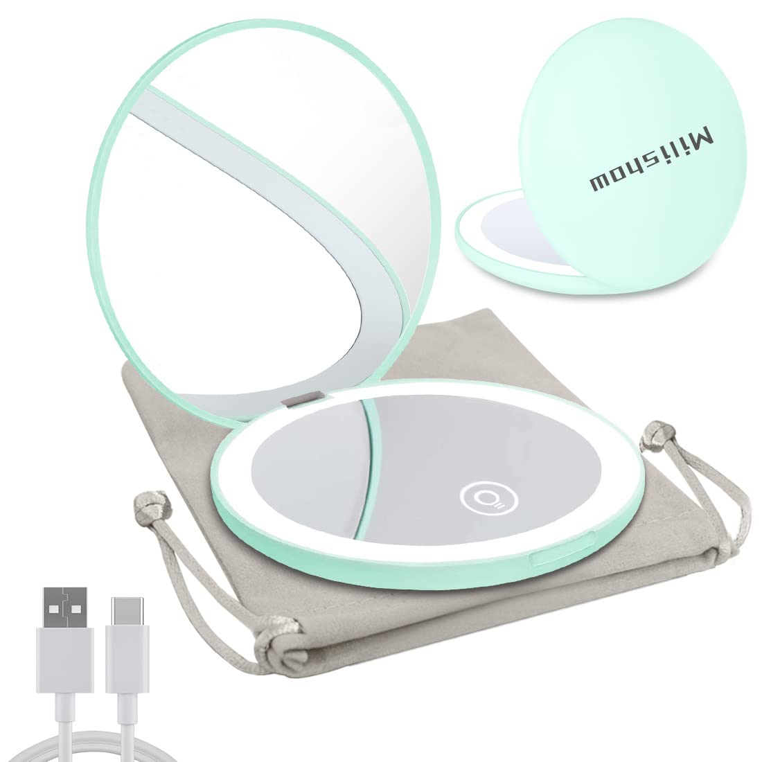 Compact Mirror with LED Light,1x/10x Magnifying Rechargeable Mirror,3.5in, Dimmable Travel Mirror