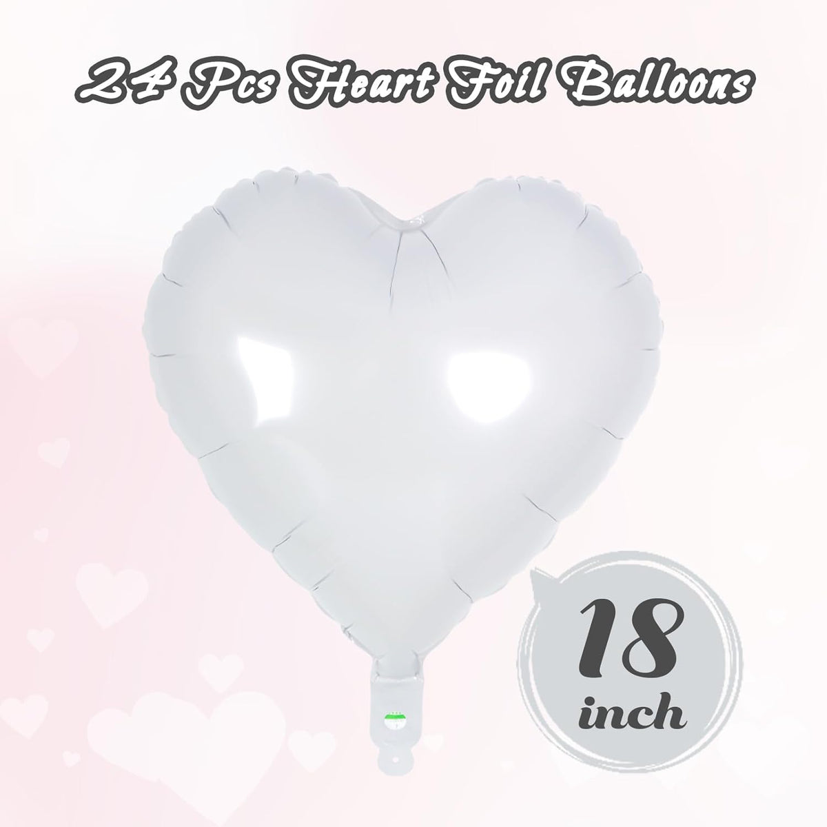 24 White Heart Balloons, 18 inch Heart Shape Foil Balloons for Love, Valentine, Birthday, Wedding