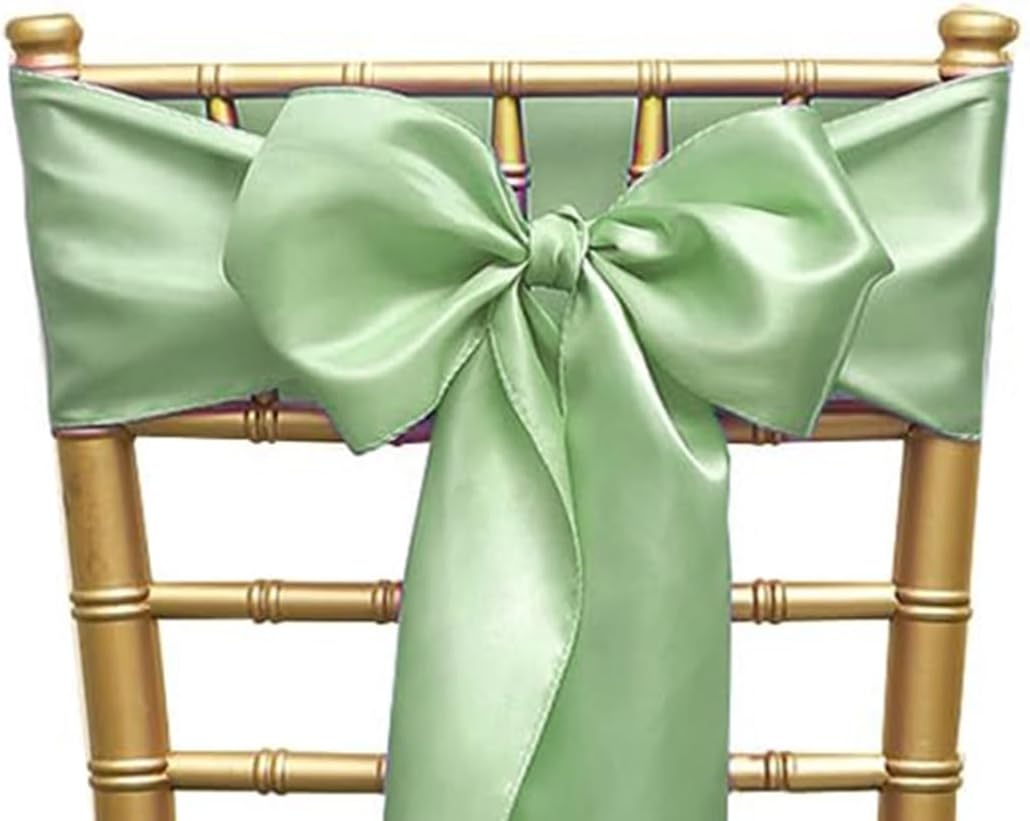 50 Pack Satin Sage Green Chair Sashes for Wedding Birthday Party Bridal Shower Gender Reveal