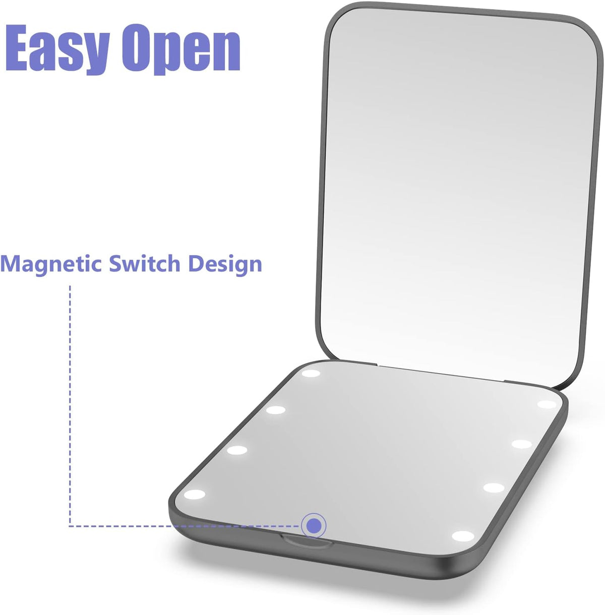 wobsion Small Mirror with Lights,LED Compact Makeup Mirror,1x/3x Mini Travel Mirror with
