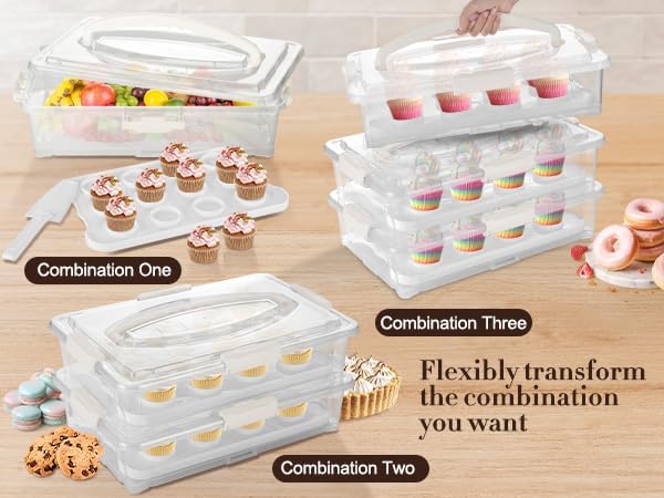 ARC 3-Tiers Cupcake Carrier (White) - Cupcake Holder and Cake Transport Container that Holds up to