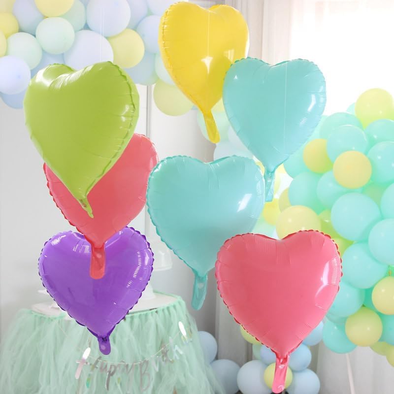 Pastel Colorful Heart Balloons,10Pcs Rainbow Foil Heart Shaped Balloons,18Inch Pink Blue Yellow