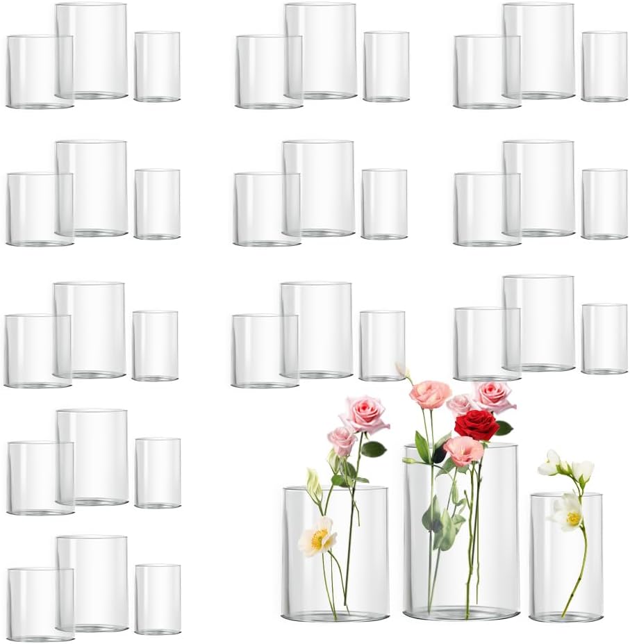 Glass Cylinder Vase for Set of 36 for Centerpieces, 4,4,5 inch Tall Clear Cylinder Vase Bulk