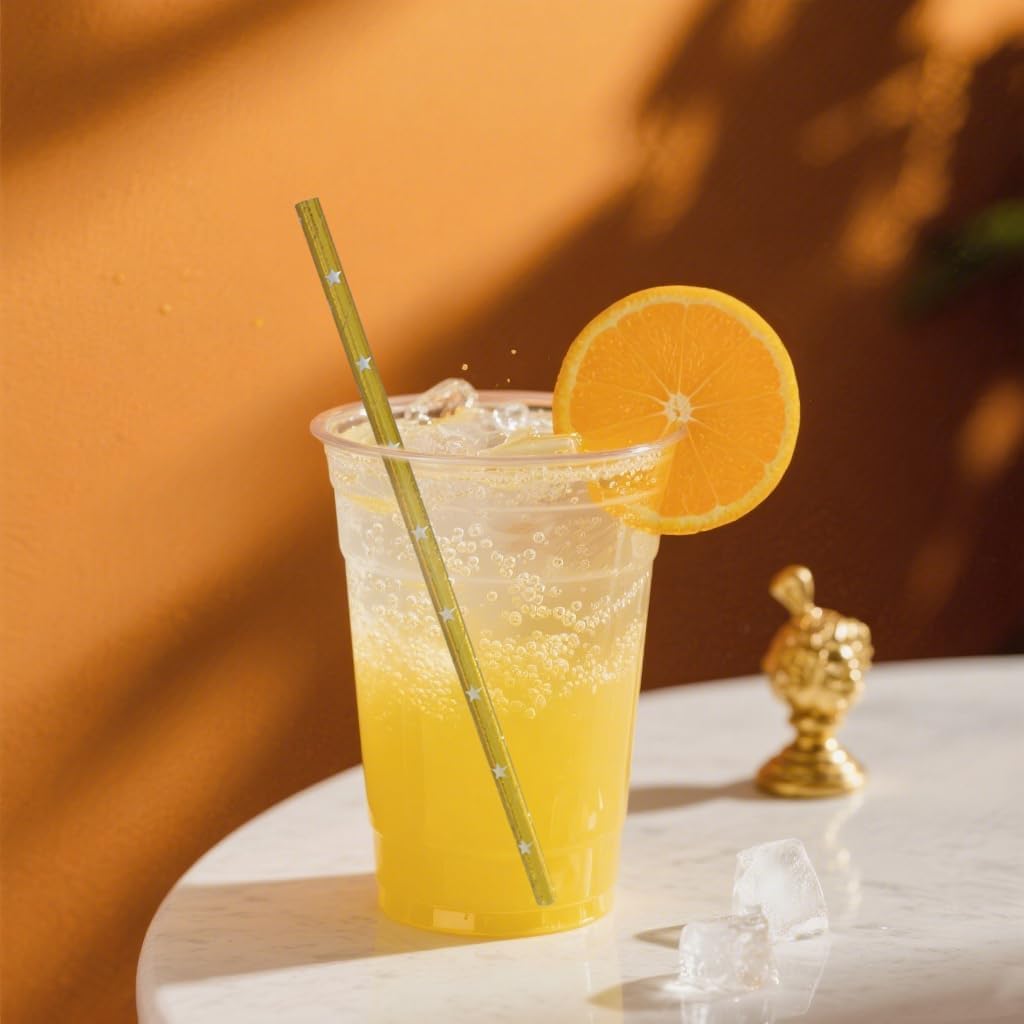 Gold Drinking Straws - Disposable White Star Print Foil Gold Biodegradable Paper Straws, 7.75 Inch