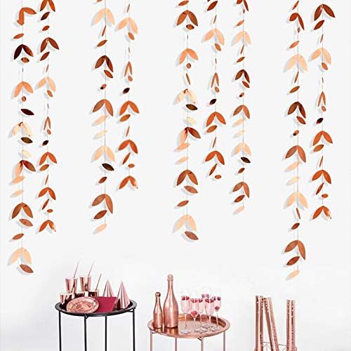 pinkblume Rose Gold Party Decorations Leaf Garland Hanging Paper Rose Gold Leaves Streamer Banner