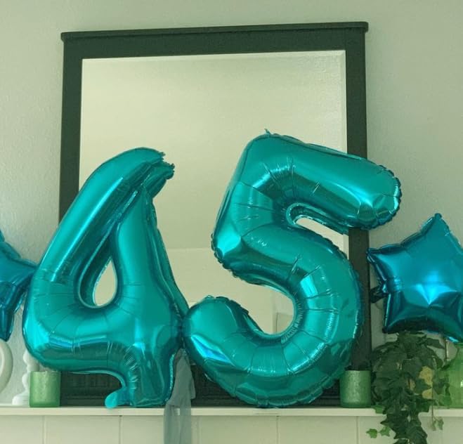 40 Inch Teal Blue Large Number 4 Birthday Balloon, Giant Number Four 14 24 34 40 44 Balloons, Teal