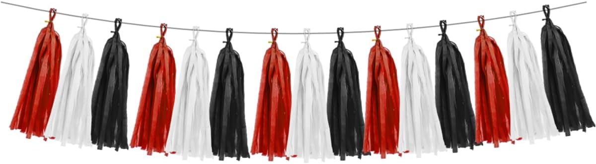 White Red Black Party Decorations - 15Pcs Tissue Paper Tassel Garland Birthday Wedding Graduation