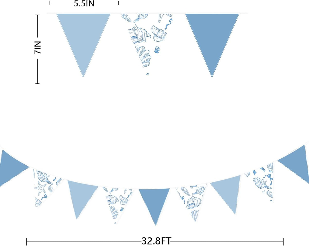 32Ft Ocean Coastal Nautical Beach Party Decorations Blue Bow Starfish Seashell Fabric Pennant