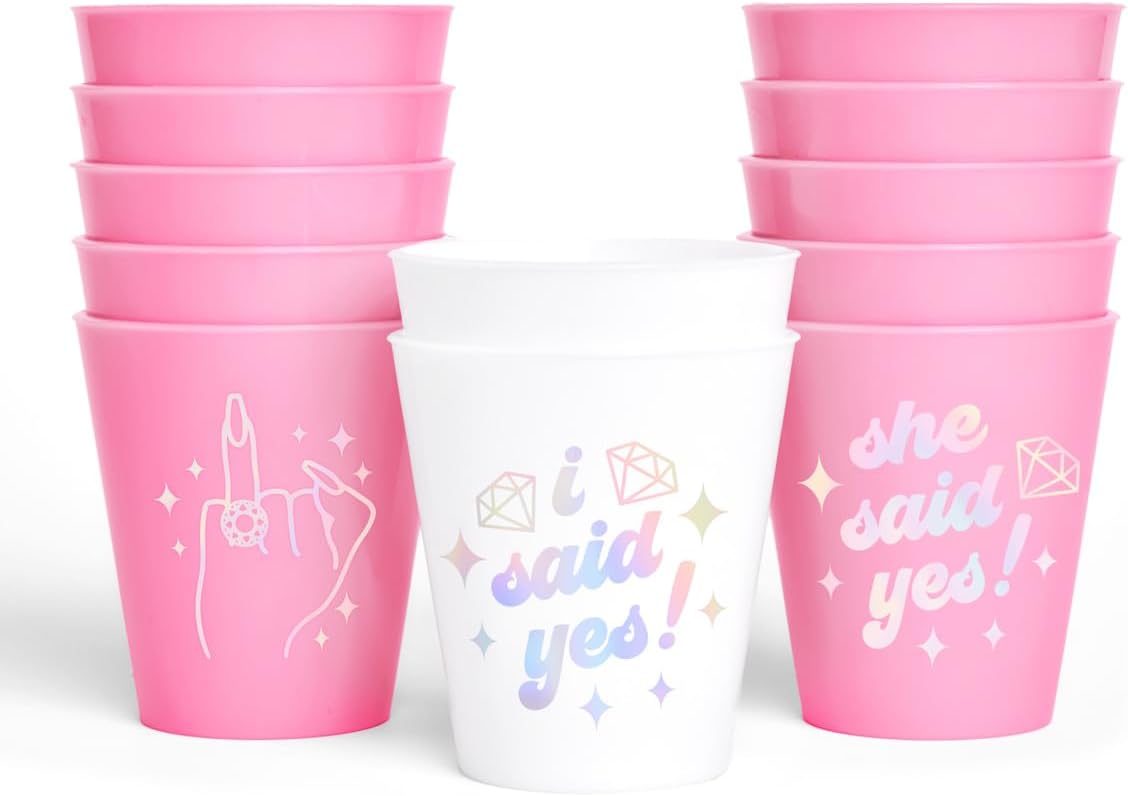 xo, Fetti Pink She Said Yes Shot Glasses - 12 Disposable 2 oz Cups | Ring Finger Bachelorette