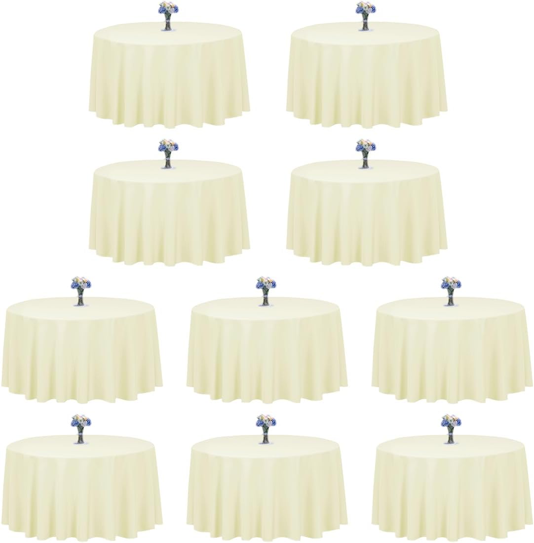 LTC LINENS 10 Pack 120 Inch Round Tablecloth Ivory for 60 Inch Round Table - Bulk Round Table Cover