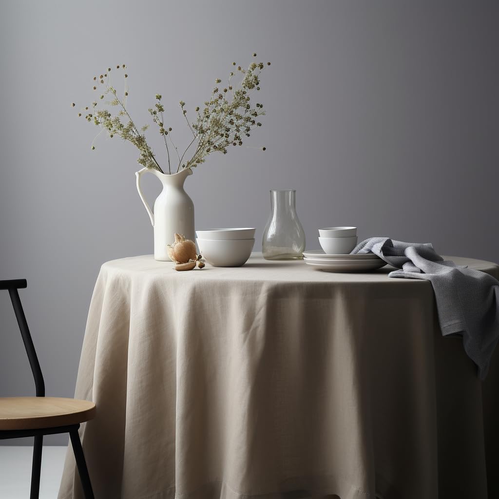 EVERLY 100% Pure Linen Round Tablecloths 70Inch Round Machine Washable Tablecloths for