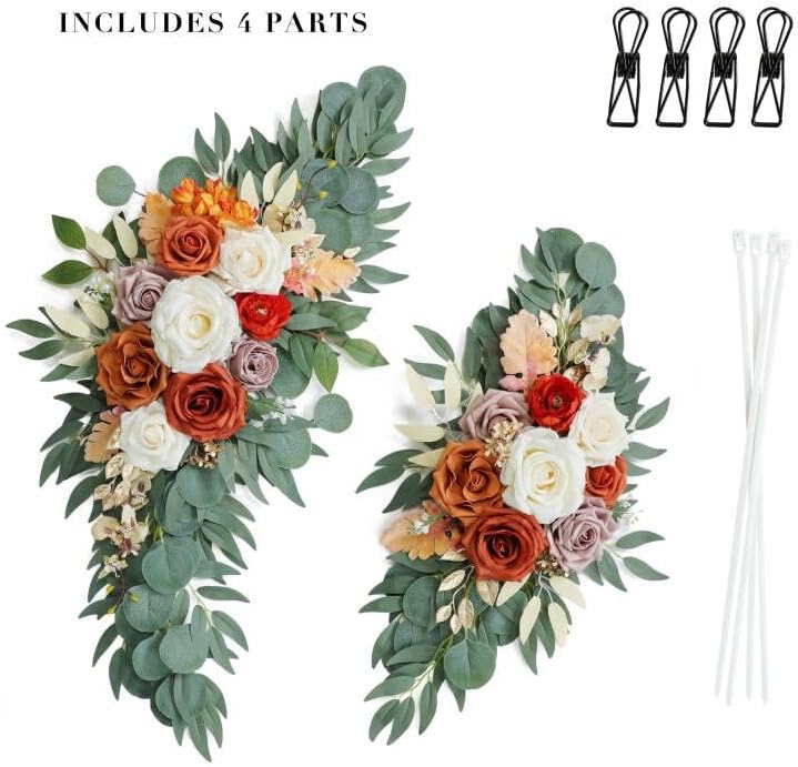 Burnt Orange Wedding Arch Flowers, Artificial Flowers for Wedding Welcome Signs and Autumn Weddings
