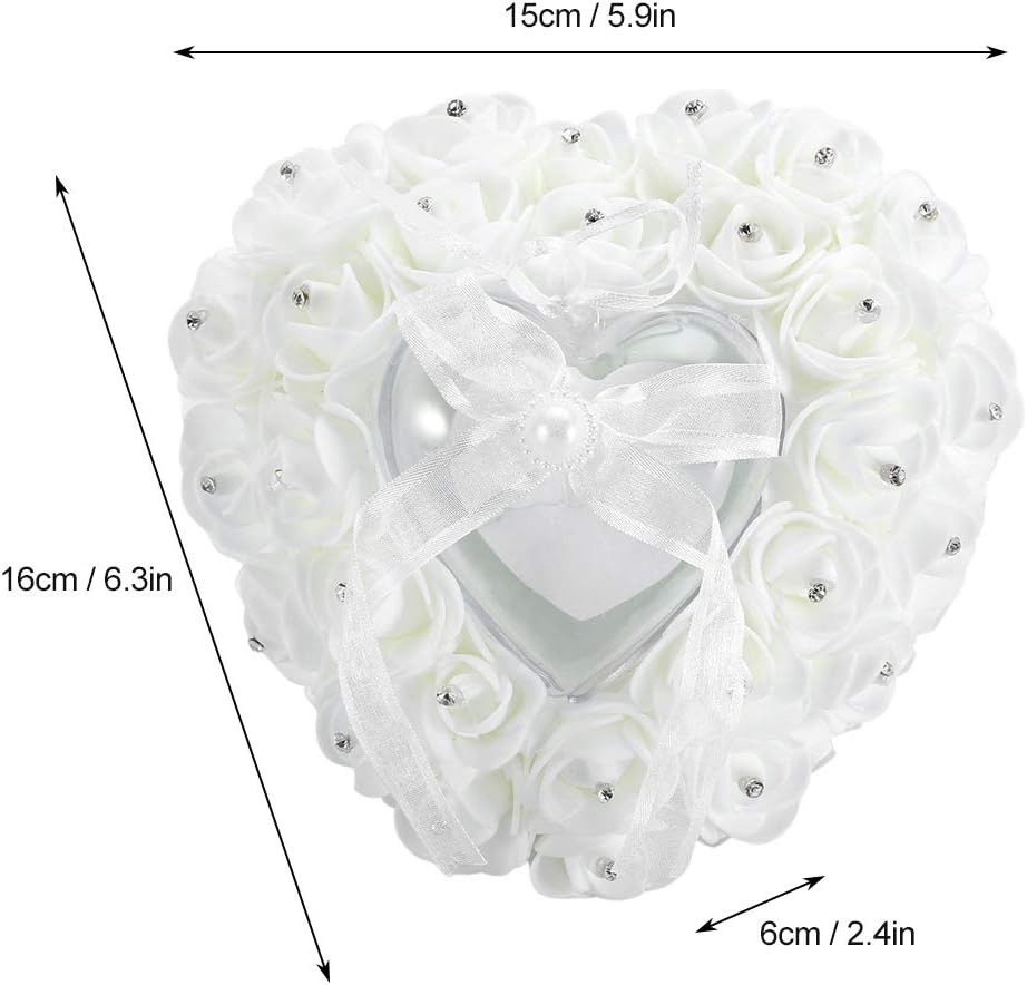Hilitand Wedding Ring Cushion Pillow Romantic Heart Shaped Wedding Ring Box Rose Rhinestone