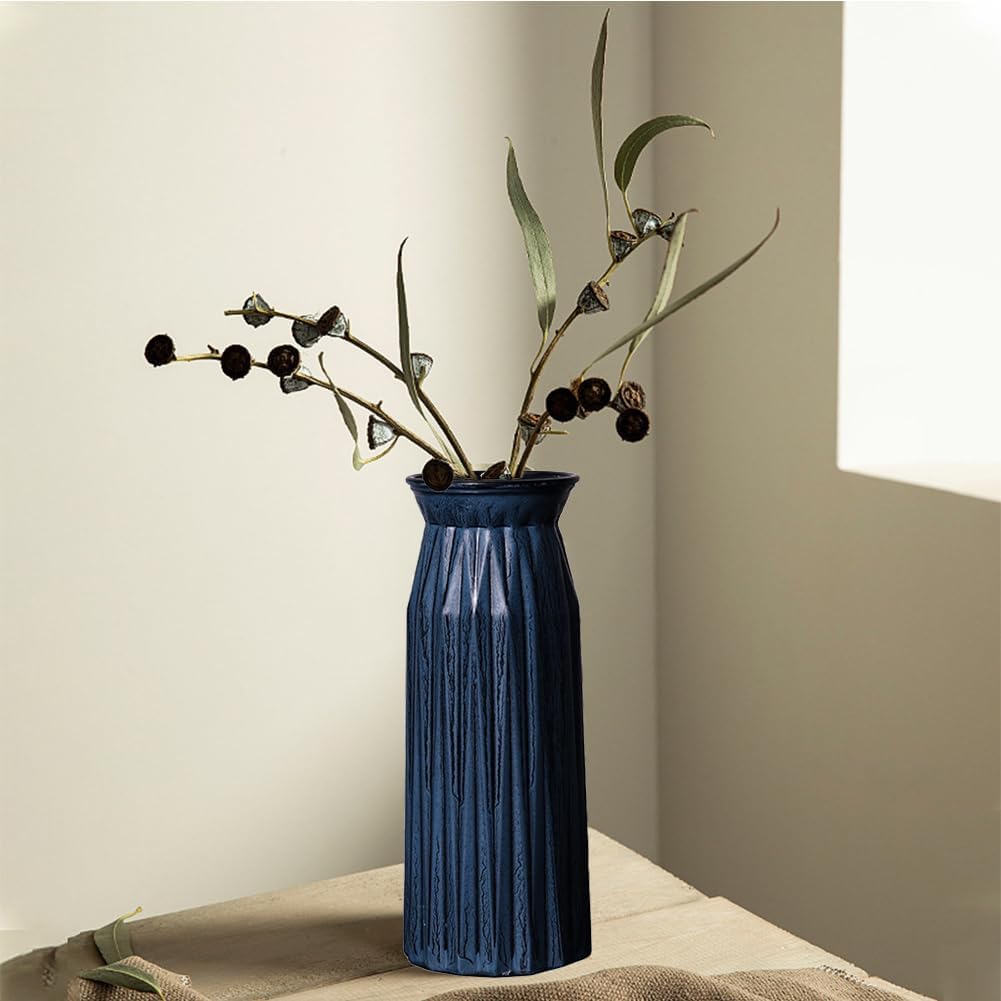 Blue Antique Vase, 12 Inches Elegant Vintage Glass Vase Rustic European Unique Chic Style for