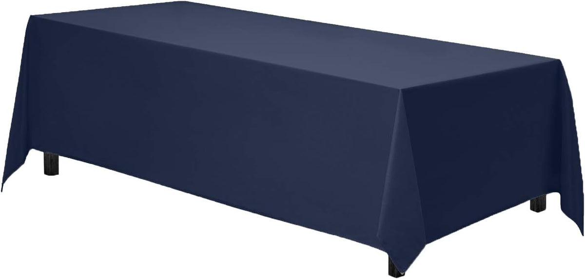 Gee Di Moda Rectangle Tablecloth - 70 x 120 Inch Navy Blue - Heavy Duty Washable Polyester - For 6