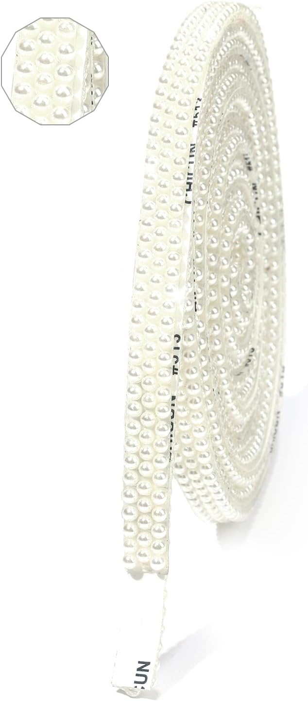 Off-White Pearls Ribbon 3 Yards Self Adhesive Pearls Strips Diamond Ribbon Sticker Crystal Roll