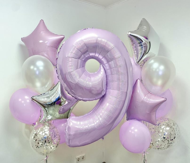 Light Purple Number 8 Balloons, 40 Inch Giant Dusty Pastel Purple Mylar Foil Number 8 Ballon for