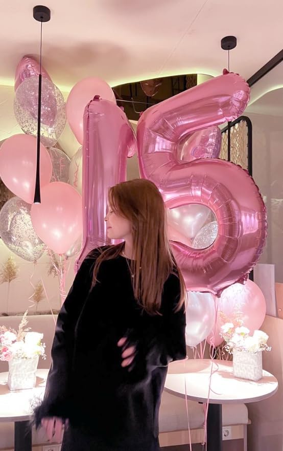 Pink 1 Number Balloon 40 inch, Number 1 Birthday Balloon for Boy Girl, Pink Foil One Balloon for