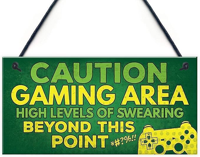 Rustic Wooden Signs Caution Gaming Area Novelty Gamer Wood Signs Gift for Son Brother Dad Man Cave