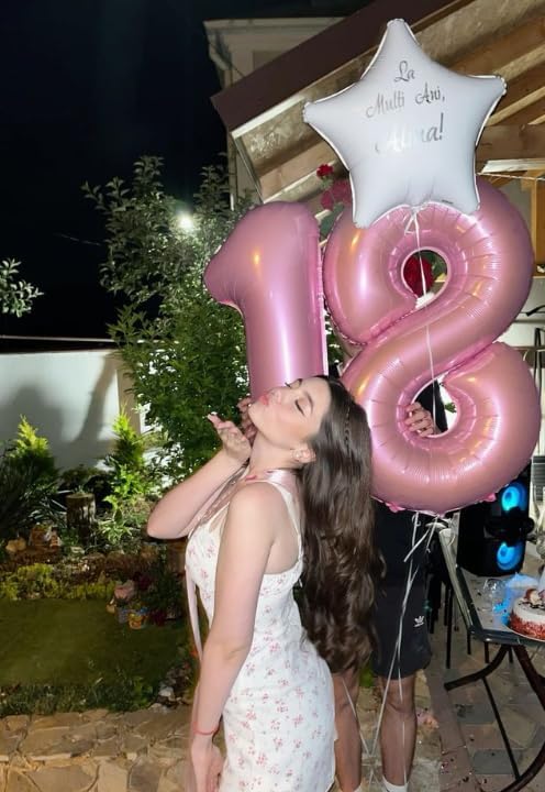 Pearlescent Pink Foil Number 8 Balloon 40 Inch, Helium Mylar Eight Number 8 18 28 38 48 58 80 88