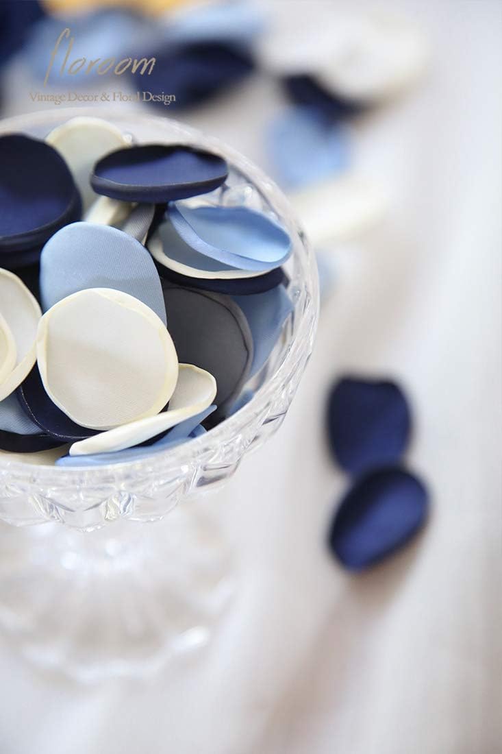 Floroom 300pcs Rose Petals Dusty Blue Navy Faux Silk Flower Petals for Wedding Flower Girl Basket