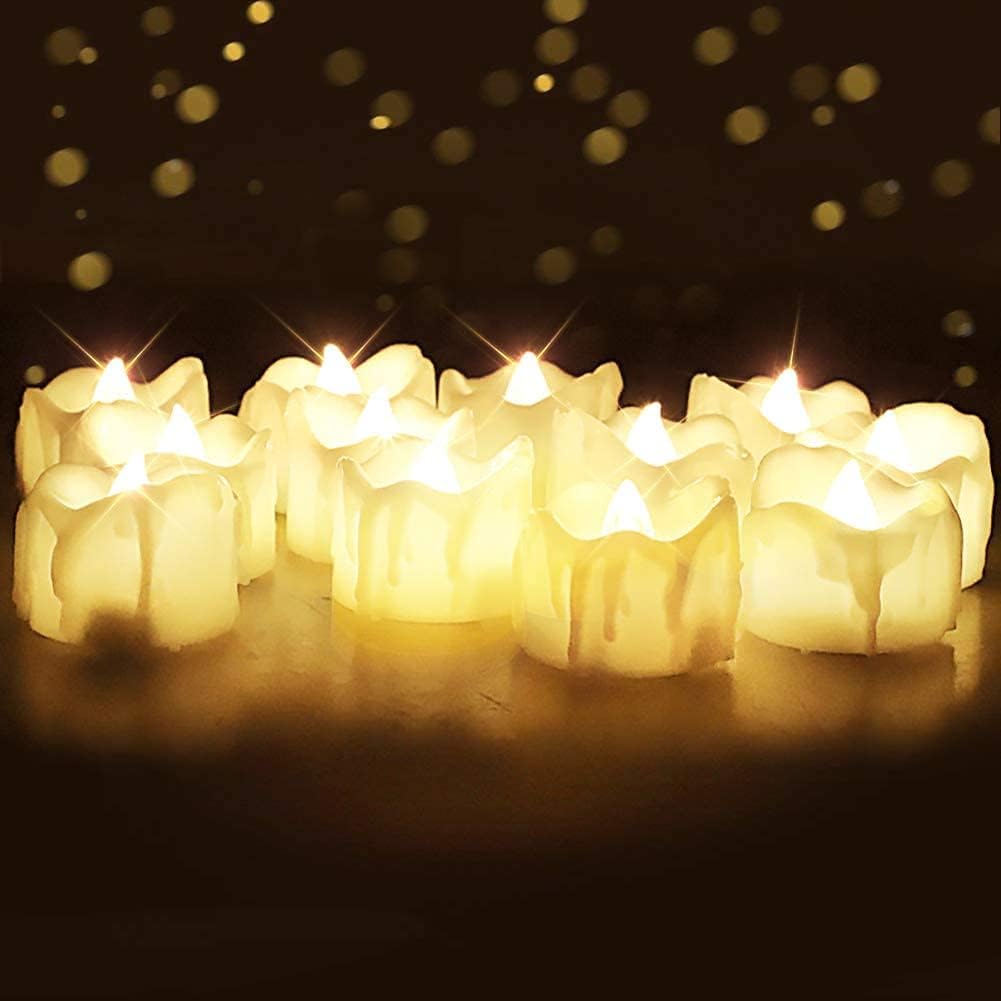 Homemory 12Pcs Timer Tea Lights, Flameless Flickering Auto Tea Lights Battery Operated, Auto-On 6