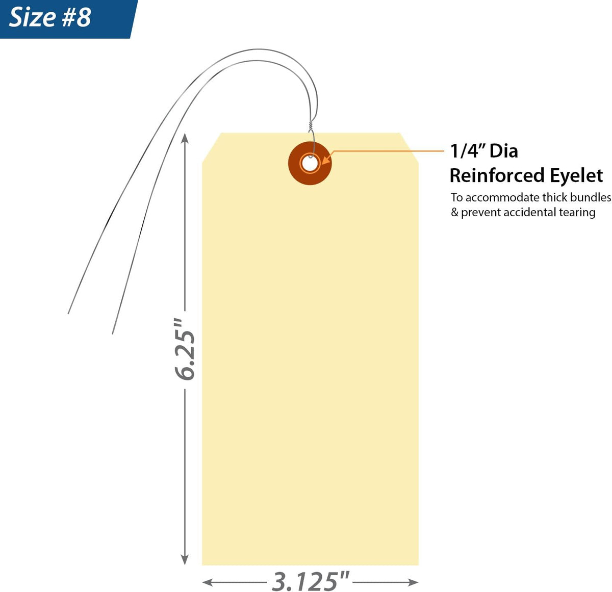 SmartSign Blank Manila Shipping Tags with Pre-Strung Wire, Size-8, Pack of 1000, 13pt Thick