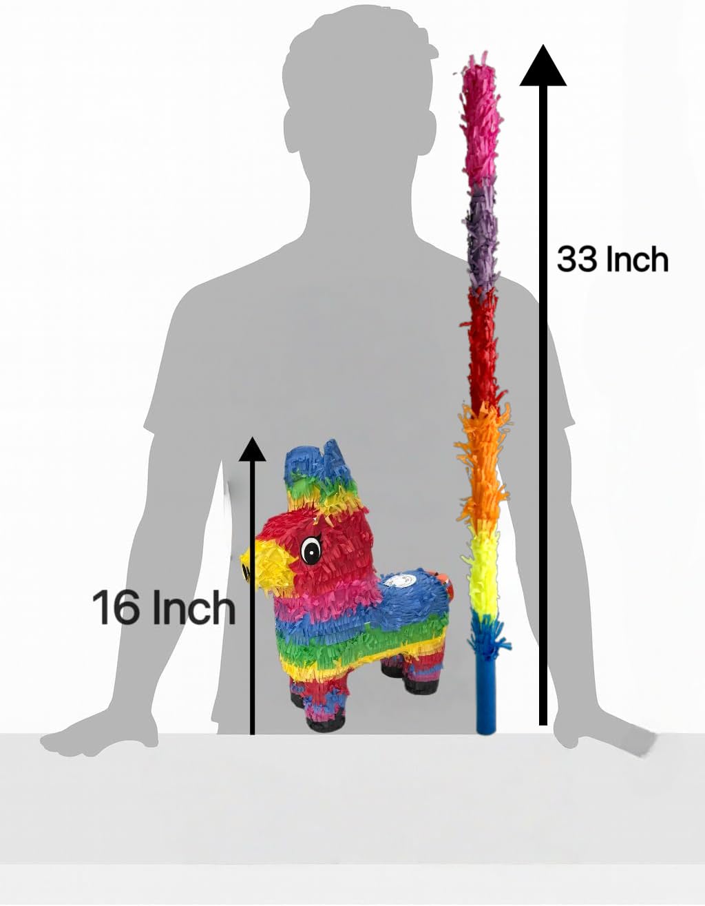 GIFTEXPRESS 16" Rainbow Donkey Pinata- Benito the Donkey - with Full-Size 33" Pinata Stick and