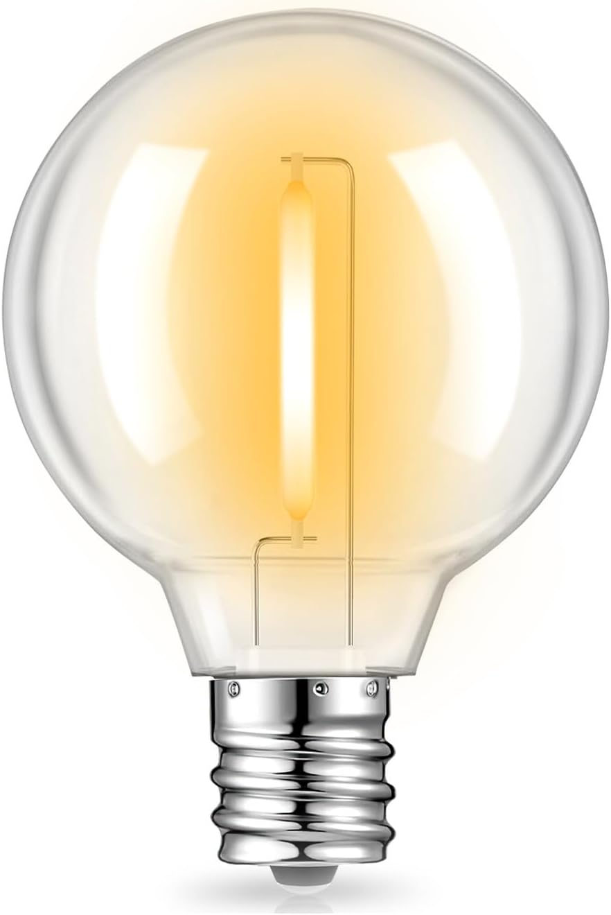 50 Pack G40 LED Replacement Bulbs for Outdoor String Lights, Dimmable, Warm White, E12 Screw Base