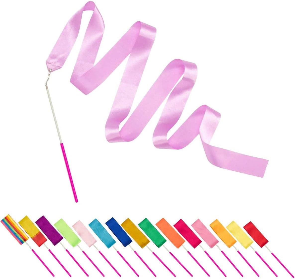 PAMASE Dance Ribbons - 16 Packs Ribbon Wands with Non-Slip Handles for Girls Gift, 6.6ft Rhythmic