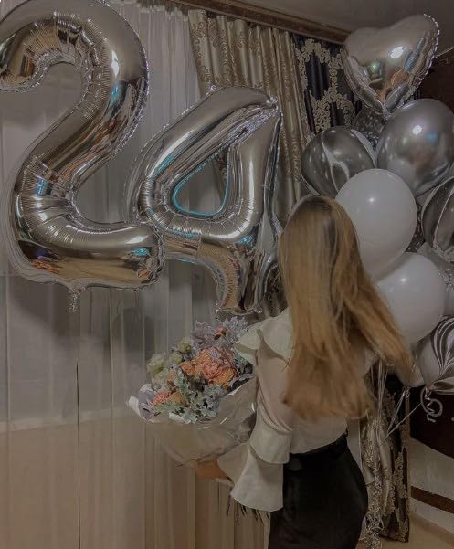 40 Inch Silver Large Number 4 Birthday Balloon, Giant Number Four 14 24 34 40 44 Balloons, Foil
