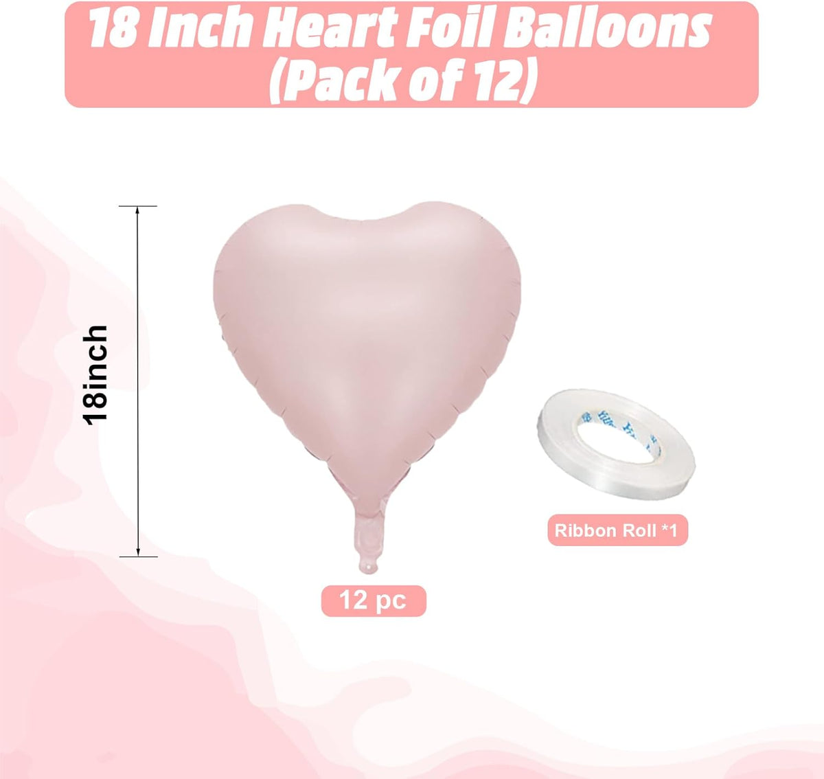 Baby Pink Heart Balloons, 18 Inch Pink Heart Shape Balloon, 12PCS Large Pastel Pink Helium Foil